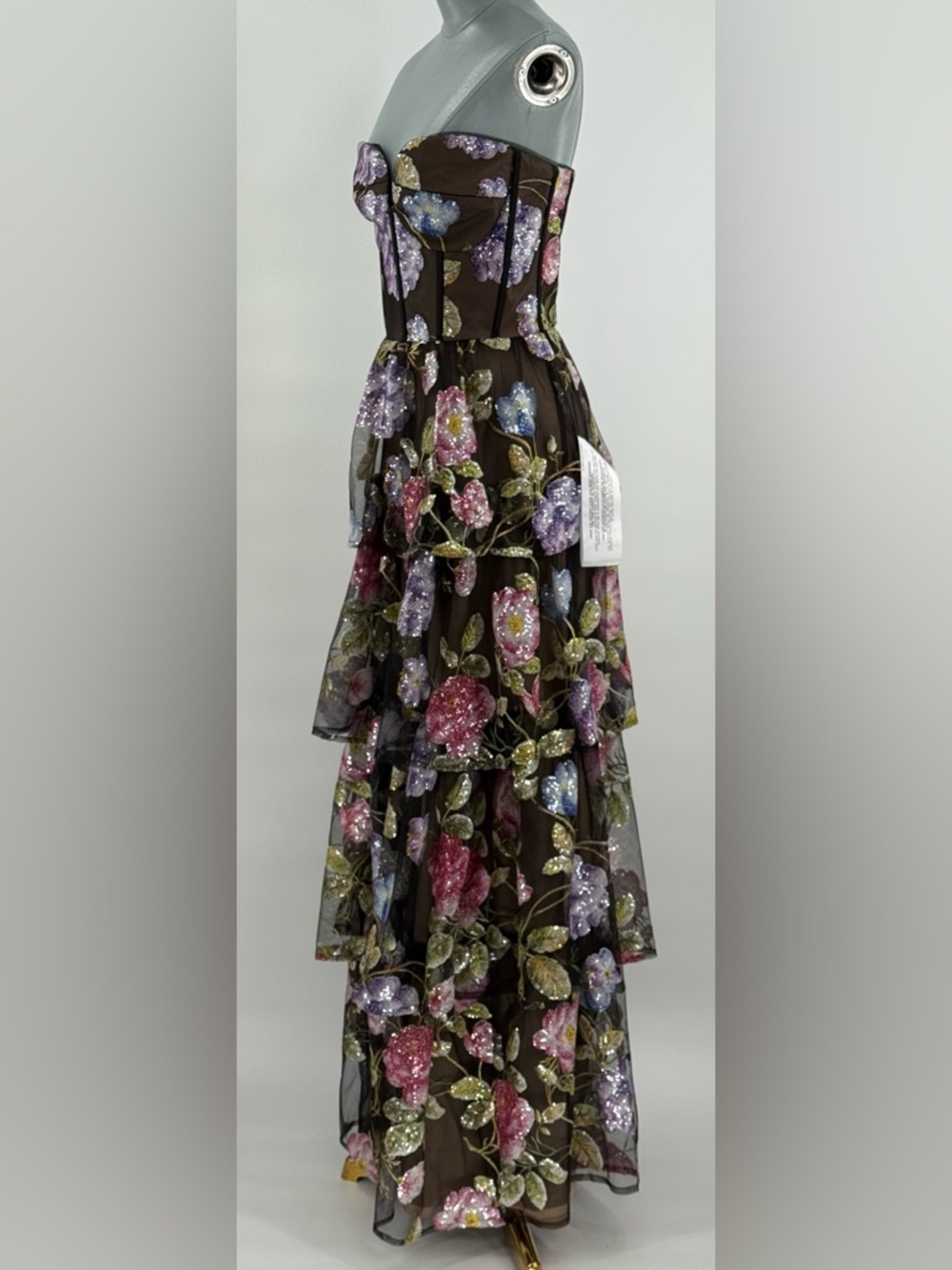 🆕 DRESS THE POPULATION 🧿 NWT Layana Strapless Tiered Floral Sequin Gown - Sz M - Picture 4 of 14